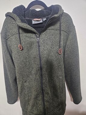 Free Country Olive Green Zip-Up Hooded Fleece Jacket